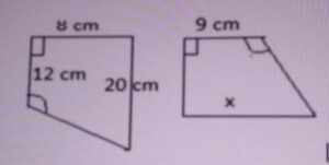 Diketahui dua trapesium di bawah adalah sebangun. Panjang x adalah ... cm.