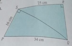 Pada gambar di samping, PS⊥QS dan SR⊥QR. Panjang PQ=34 cm,PS=16 cm, dan SR=25 cm. Hitunglah panjang sisi-sisi berikut! QS.