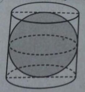 Perhatikan gambar berikut. Jika diameter tabung 30 cm, tentukan volume bagian tabung di luar bola.