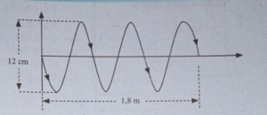 gambar di samping menunjukkan gelombang transversal yang merambat pada seutas tali. gelombang yang tampak pada gambar tersebut terjadi setelah sumber gelombang bergetar selama 6 sekon. tentukan frekuensi gelombang