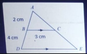 Diketahui segitiga ABC dan segitiga ADE sebangun, maka panjang DE adalah....
