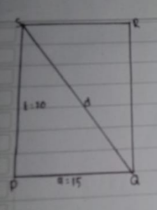 Persegi Panjang PQRS alas PQ = 15 cm, Tinggi PS=20 cm. Tentukan panjang diagonal QS!
