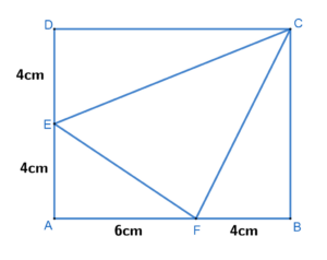 Jawaban yang benar adalah 80 cm² dan 36 cm.  Pembahasan: Luas persegi panjang = p × ℓ Keliling persegi panjang = 2(p + ℓ) Dimana: p = panjang dan ℓ = lebar  ABCD persegi panjang dengan p = AB dan ℓ = AD. DE = EA = 4 cm, AF = 6 cm, dan FB = 4 cm AB = AF + FB = 6 + 4 = 10 cm AD = AE + ED = 4 + 4 = 8 cm  Maka, Luas ABCD = p × ℓ = 10 × 8 = 80 cm².  Keliling ABCD = 2(p + ℓ) = 2(10 + 8) = 2 × 18 = 36 cm.  Jadi, luas dan keliling ABCD berturut-turut adalah 80 cm² dan 36 cm.