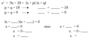 Tentukan akar-akar persamaan kuadrat di bawah ini dengan cara pemfaktoran! (untuk no 1-2 ) Jadi, akar-akar dari persamaan kuadrat adalah x1=... dan x2=....