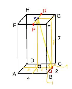 sebuah balok ABCD EFGH dengan panjang 4 lebar 2 tinggi 7 titik P tengah tengah EF, titik Q tengah tengah BC, titik R tengah tengah GH tentukan jarak dari tik Q ke PR​