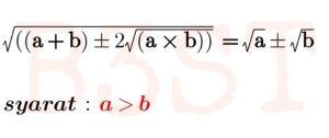 ALjabar √(9/2 - 2√2) = √((4 + 1/2) - 2√(4 × 1/2)) = √4 - √(1/2) = 2 - 1/2 √2 = (4 - √2)/2