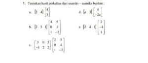 Tentukan hasil perkalian dari matriks – matriks berikut nilai double cuman kerjakan yang A sama C doang ya thx