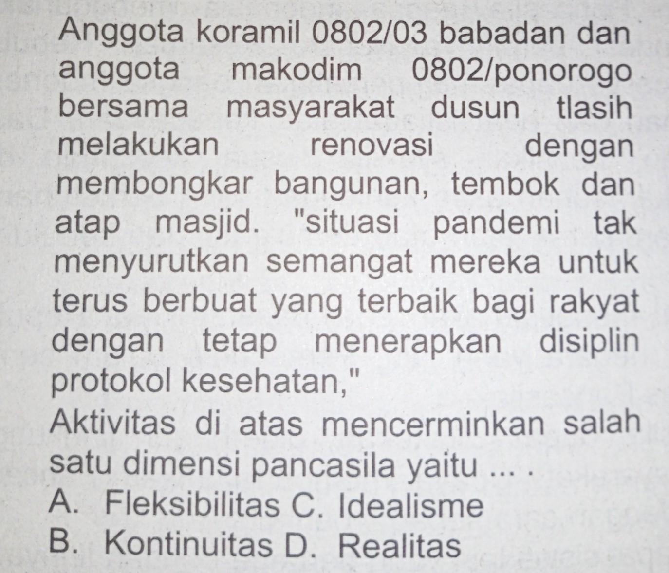 Aktivitas Tersebut Mencerminkan Dimensi Pancasila C. Idealisme, Karena ...